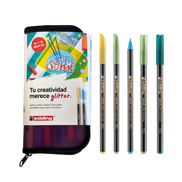 Estuche 15 + 6 gratis edding 1200 y 1340 glitter