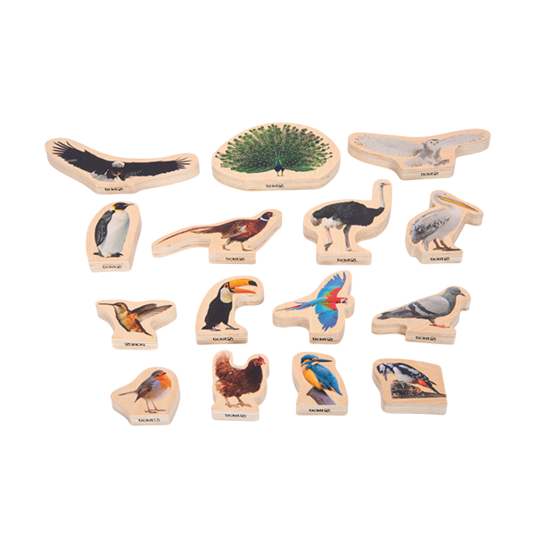 Set 15 bloques madera de pájaros