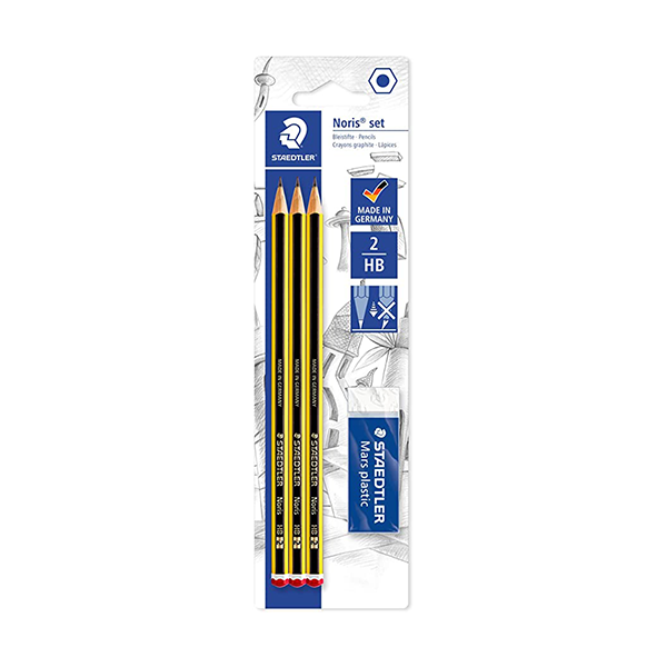 Blíster Staedtler 3 lápices + goma mars plastic