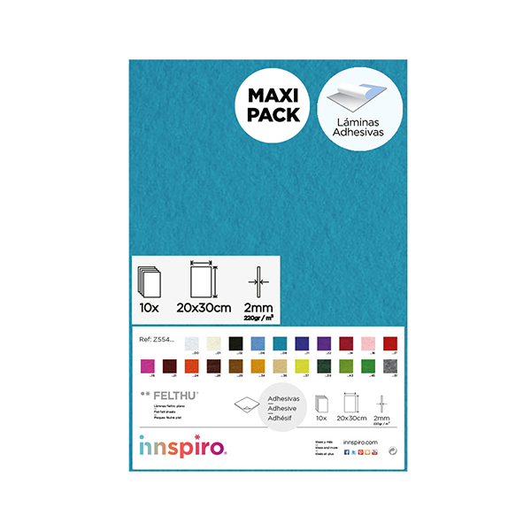 Pack 10 planchas fieltro adh.20x30 cm. Turqu